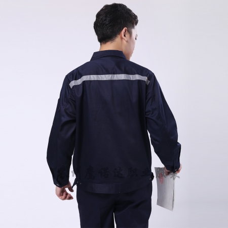 藏青拼米色全棉廠服AC090-QM