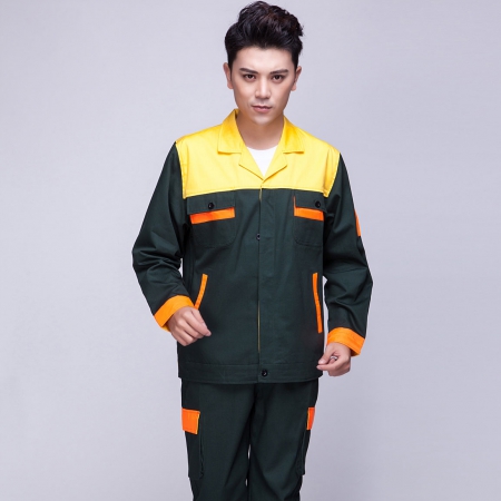 郵電綠拼黃色橘黃秋季工作服AC03-3