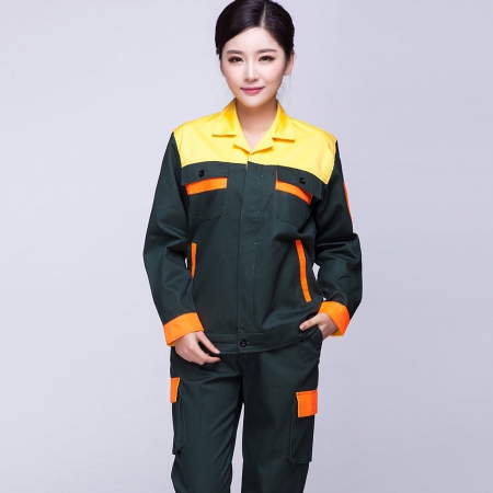 郵電綠拼黃色橘黃秋季工作服AC03-3