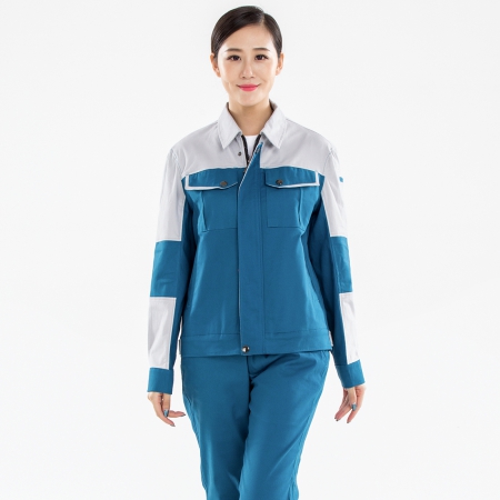 湖藍色拼淺灰秋季工作服AC20-2