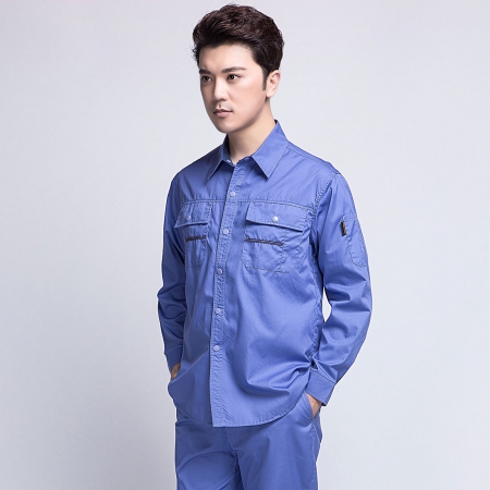 湖藍色夏季長袖工作服AC10-2