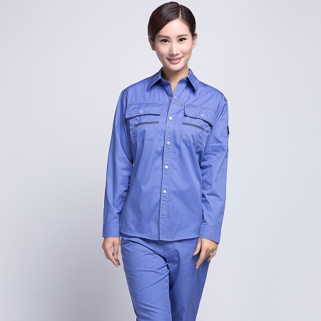 湖藍色夏季長袖工作服AC10-2